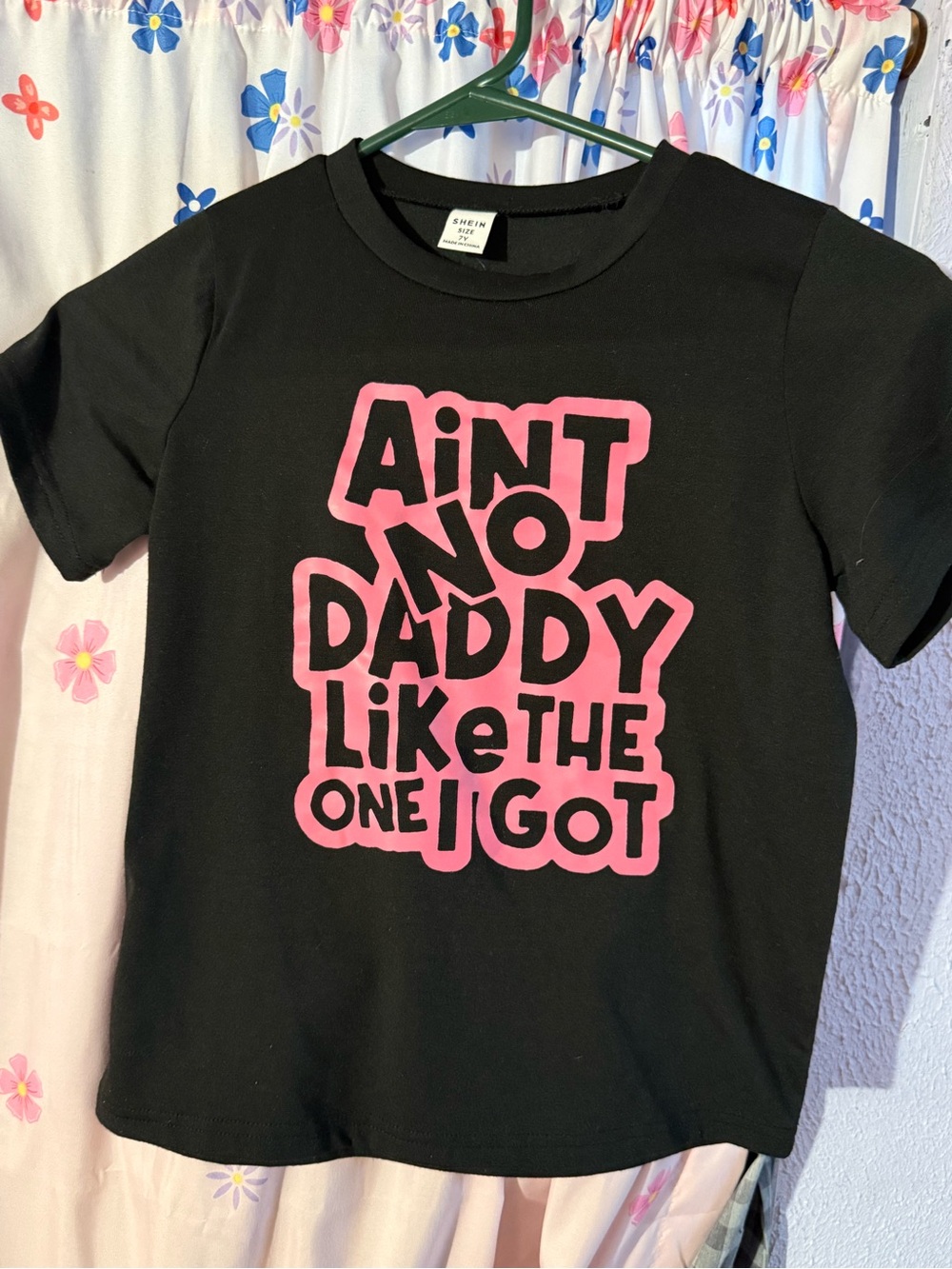 SHEIN Black Tee with Pink Bold Slogan